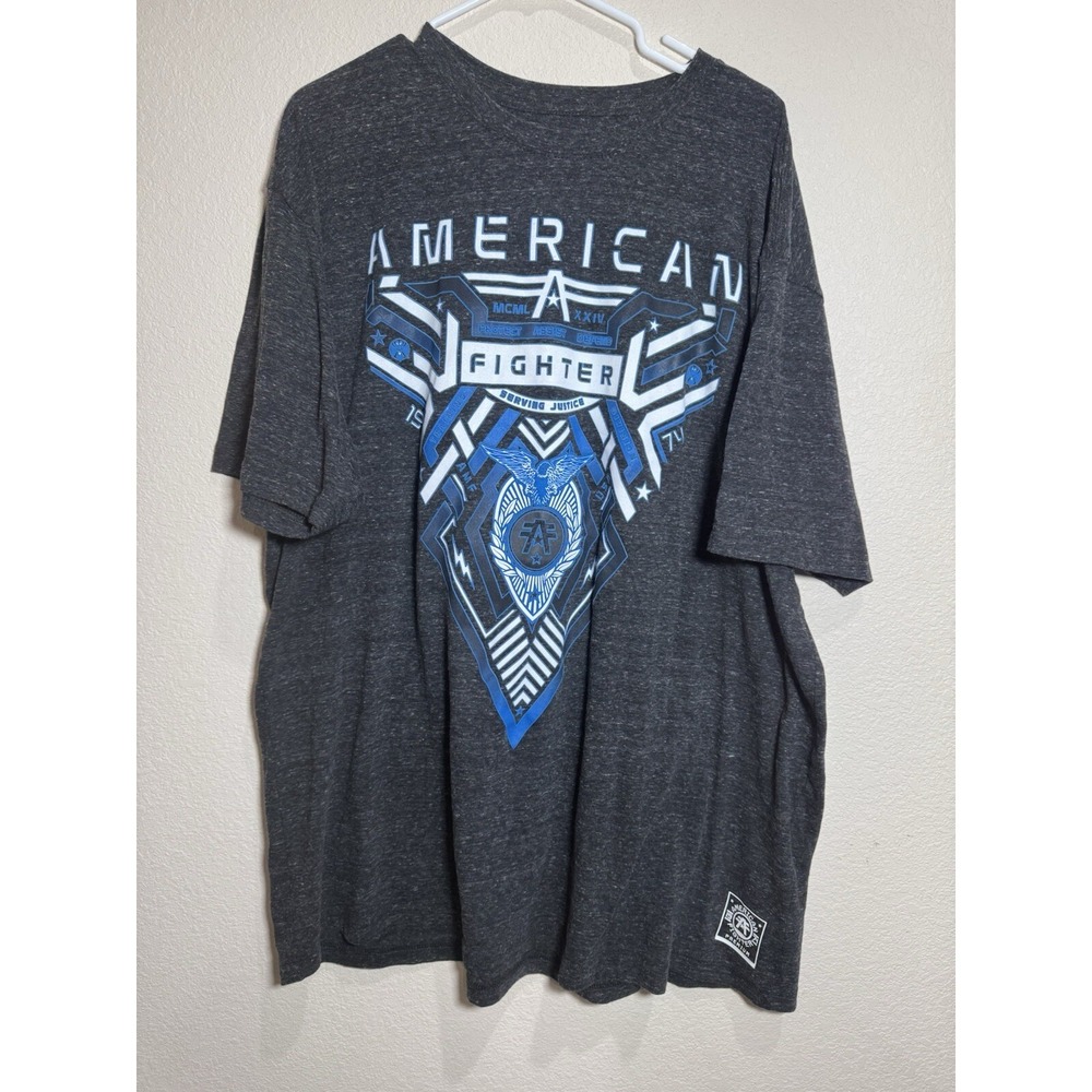 Men's American Fighter Serving Justice Gray T Shirt Size 5XL